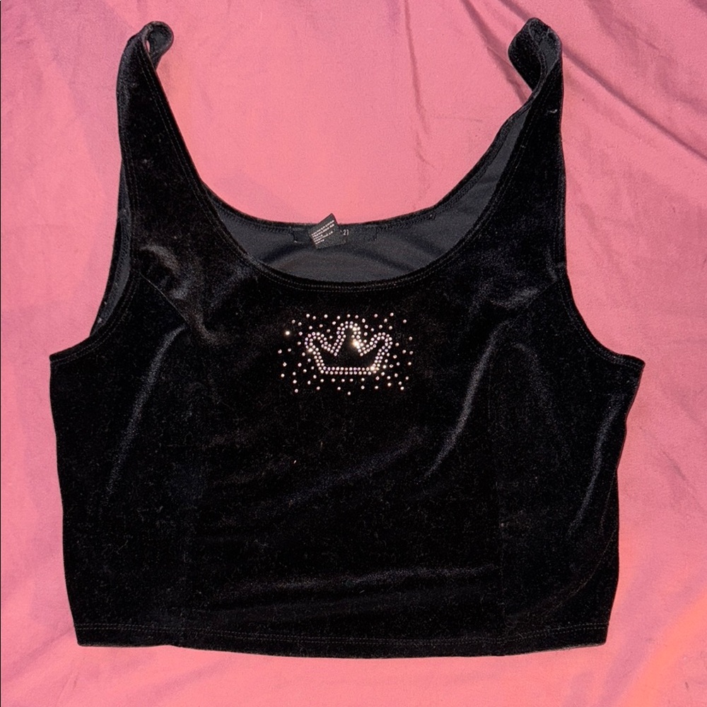 Forever 21 Black Velvet Crown Tank Top